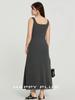 Vestido Longo de Tricô Runqi Tamanho Grande com Decote Quadrado, Cintura Marcada por Botões e Alças de Tricô 8870 Novo Estilo Francês Vestido Longo Colete Feminino