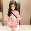Camiseta de Algodón Puro para Niña Manga Corta Estampado de Dibujos Animados Nuevo Estilo 2026 Estilo Ins Versátil Ropa Exterior Top de Media Manga Moderno