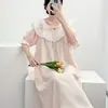 Camisón de Noche de Algodón Fino Nube con Encaje de Longitud Media para Mujer Verano Nuevo Encaje Transpirable de Manga Corta Holgado Se Puede Usar Afuera