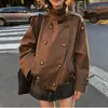 Abrigo de Solapa con Cuello Alto de Doble Botonadura, Ajustable, Moda y Versátil, Chaqueta Trench para Mujer, Nuevo Llegado Otoño 2026, Color Caqui