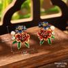 Novo estilo chinês gota de óleo borboleta anel explosão pérola brincos alto senso temperamento gradiente flor gota de óleo colar