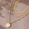 Nuevo Collar Dorado Retro Europeo y Americano de Moda para Apilar con Marca Redonda de Acero de Titanio Color Natural Traje de 3 Collares