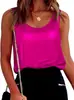 Camisa Feminina de Cetim Sem Mangas Marca Independente Amazon Gola Redonda Exportação Cetim Alta Elasticidade Regata Adequada para o Trabalho e Pode Ser Usada por Fora