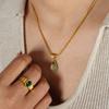 Colar com Pingente de Pedra de Vidro em Forma de Gota Verde e Azul, Design Elegante, Corrente para Clavícula, Aço Titânio, Banhado a Ouro, Não Desbota