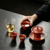 Conjunto de chá kung fu gaiwan de argila roxa de minério bruto Zhuni Mojing, tigela de chá gaiwan três talentos de argila roxa para uso doméstico, conjunto em caixa de presente