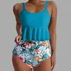2025 Nuevo Bikini de Exportación Transfronteriza Dividido Traje de Baño Delgado con Volantes Cintura Alta Estampado Triangular Traje de Baño Transfronterizo