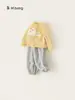Bangxuan Ropa Casual Infantil Suéter Chaqueta Dulce con Lazo para Niñas Pantalones Jogger Grises Conjunto de Dos Piezas para Niños