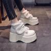 Botas de Neve Populares com Velcro Pequeno 8cm de Solado Grosso Aumentando a Altura para Mulheres no Outono e Inverno Novo Veludo Quente Plataforma Sapatos de Algodão