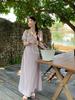 LS a vestido francés 25 Nuevo Verano para Mujer de Alta Gama Refinado Elegante Slim Manga Corta Falda Larga 22317