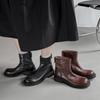 Botines Chelsea de piel de vaca de primera capa de alta calidad para ir al trabajo cómodamente 2025 Tacón medio grueso Versátiles Punta redonda Cuero genuino Botines cortos para mujer