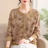 Novo top de tricô de outono para mulheres de meia-idade e idosas, suéter de tricô fino para mães, moda para primavera e outono