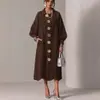 Falda Larga Nueva de Otoño e Invierno Transfronteriza Europea y Americana Moda Femenina Retro Solapa Hombros Abullonados Manga Larga Holgada Patrón de Ola Vestido Mujer