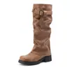 Suprimento de comércio exterior transfronteiriço: Botas casuais de inverno de cano alto com sola grossa e fivela de cinto, botas femininas de tamanho grande 124-7