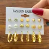 Pendientes Retro de Mujer con Forma de Corazón Trenzado Geométricos Perla Moda Elegante Set de 11 Pendientes Más Vendidos Transfronterizos Europeos y Americanos