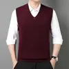 Colete de Lã Outono e Inverno Transfronteiriço Masculino Decote V Suéter de Lã Suéter Espessado Colete para Homens de Meia-Idade e Jovens Roupa de Pai Jaqueta Sem Mangas