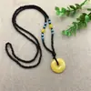 Cadena de Lana Larga con Cuentas Étnicas Colgante de Hebilla de Seguridad de Jade Afgano Imitación Collar de Jade Imitación Puesto Feria del Templo