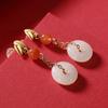 Ping An Fivela Palácio Incrustado Sul Vermelho Ágata Brincos Personalidade da Moda Elegante Hetian Jade Banhado a Ouro Feminino Leve Jóias de Luxo