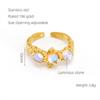 Joyería Retro Europea y Americana de Acero Inoxidable Anillo de Piedra Lunar con Líneas Geométricas Irregulares, Anillo Abierto Ajustable para Mujer