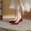 Sapatos de Casamento Retro Novos Transfronteiriços para Mulheres, Sapatos de Casamento Vermelhos para o Dia a Dia, Saltos Altos com Strass, Saltos Finos, Sapatos de Noiva, Sapatos de Salto para Mulheres