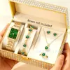Popular set de reloj y joyería para mujer, de alta gama, lujo ligero, reloj cuadrado pequeño de nicho para mujer, reloj de pulsera de moda francesa para mujer