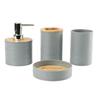 Cubierta de bambú de veta cruzada juego de cuatro piezas de plástico para lavado de baño fabricantes venta al por mayor almacenamiento de baño estante para lavar juego de porta cepillos de dientes
