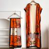 Vestido Estilo Túnica Africana Mais Vendido Transfronteiriço, Saia de Seda Falsa, Vestido Plus Size, Conjunto de Duas Peças com Xale Protetor Solar, Atacado Estampado