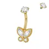 Anillo para Ombligo de Acero Inoxidable Galvanizado con Circonita Blanca Trébol de Cuatro Hojas Cuadrado Mariposa Diente Interno Joyería para Piercing