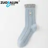 Calcetines Zobalen para mujer de primavera y otoño hasta la pantorrilla, estilo japonés, algodón puro, encaje bonito, calcetines blancos holgados, calcetines versátiles de moda para estudiantes