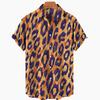 Amazon Comércio Exterior Nova Camisa Masculina Estampa de Leopardo Manga Curta Tamanho Europeu Moda Casual Camisa Solta Lapela para Homens