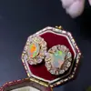 Pendientes de Plata S925 con Ópalo Natural Incrustado Anillo de Piedra Preciosa de Lujo Transfronterizo Europeo y Americano Anillo Femenino en Vivo Venta Caliente Transfronteriza