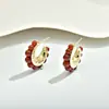Brincos da moda, simples, vintage, elegantes, de alta qualidade com pérolas, turquesa natural e design de cristal vermelho, brincos em forma de C para mulheres
