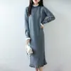 Vestido de Encaje de Alta Gama 100% Lana Pura para Mujer, Suéter Base Holgado de Otoño e Invierno, Vestido Largo de Punto Cachemir