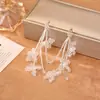 Pendientes Super Hada Flor de Cristal con Borla Larga, Pendientes de Alto Nivel Estilo Fresco Pastoral de Vacaciones, Pendientes de Moda con Cuentas