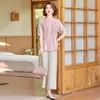 Conjunto Respirável de Manga Curta para o Verão da Mamãe 2026 Novo Estilo Cor Sólida Liso Solto Plus Size Conjunto de Camisa para Mulheres de Meia-Idade