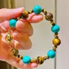 Pulsera y Collar de Diseño Natural de Cuarcita Turquesa y Ojo de Tigre, Set de 10mm