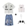 Roupa Infantil de Performance Hip-hop Roupa Infantil Hiphop Street Verão Manga Curta Grafiti Jeans Meninos e Meninas Roupa Fashion Hip-hop