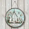 Letrero de Madera de Pascua con Conejo Letrero de Bienvenida para Puerta Venta al por Mayor Decoración de Pared de Atmósfera Festiva Decoración de Pared Artesanía de Madera