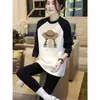 Camiseta de manga larga de algodón puro en color de contraste para mujer, top casual suelto de manga raglán de longitud media para otoño 2026 para combinar con pantalones de tiburón