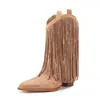 Amazon Comércio Exterior 2026 Novo Estilo Bico Fino Salto Bloco Salto Alto Franja Strass Moda Passarela Slip-On Tamanho Grande Botas Curtas