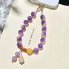 Pingente de Raiz de Bodhi com Padrão de Flor Roxa para Celular Tira de Pulso de Lótus com Contas de Alta Qualidade para Boa Sorte Cordão Anti-Perda Corrente de Celular Atrai-Riqueza