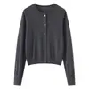 Cárdigan Chaqueta de Punto para Mujer Serie Hilo del Yangtsé Alemán Hilo Fino 100% Lana Merino Cuello Redondo Hombro Raglán Abotonado