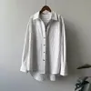 Camisa feminina listrada de manga longa, primavera e outono, estilo casual coreano BF, solta, modeladora, top francês vintage
