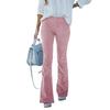Pantalones acampanados micro de cintura alta y corte ajustado para mujer de color sólido, pantalones casuales de pana con cintura elástica para primavera y verano 2024