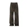 6854 Rua Alta Hip Hop Estilo Americano Unissex Retrô Estampa de Leopardo Design de Moda de Rua Calças Cargo Casuais Masculinas Largas Retas