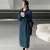 Outono e Inverno Espessado Vestido Suéter com Capuz Reto Solto Longo Roupa Exterior Saia Tricotada Saia Longa Camisa Base Casual Primavera