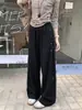 Calça esportiva preta com cordão para mulheres, novo estilo primavera e outono 2026, calça larga casual solta que emagrece para pessoas baixinhas