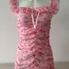 Conjunto de Malla Transparente Estilo Europeo y Americano Lencería Floral Sexy Estampado de Malla Fruncido Conjunto de Camisón Seductor