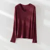 2026 Nuevos Tops para Mujer Tejido de Lana Tencel Cuello en V Suave Manga Larga Antibacteriano Relajado Camiseta de Manga Larga