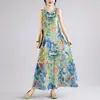 2026 Toma Real Nuevo Vestido Largo Bohemio Verano Nuevo Talla Grande Sin Mangas Cuello Redondo Vestido Estampado