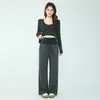 Pantalones de maternidad para otoño e invierno, pantalones de pierna ancha a rayas, de cintura alta con soporte para el vientre, cordón, suaves y fluidos, adelgazantes y disimuladores, no apretados alrededor del vientre, adecuados para ropa exterior